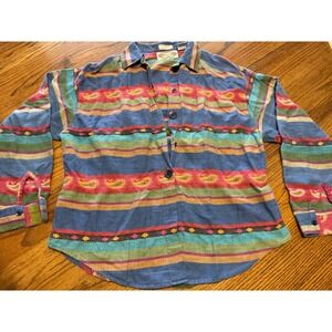Vintage 1990 Angelique Imports Southwestern Paisley Metallic Stripe Shirt Large